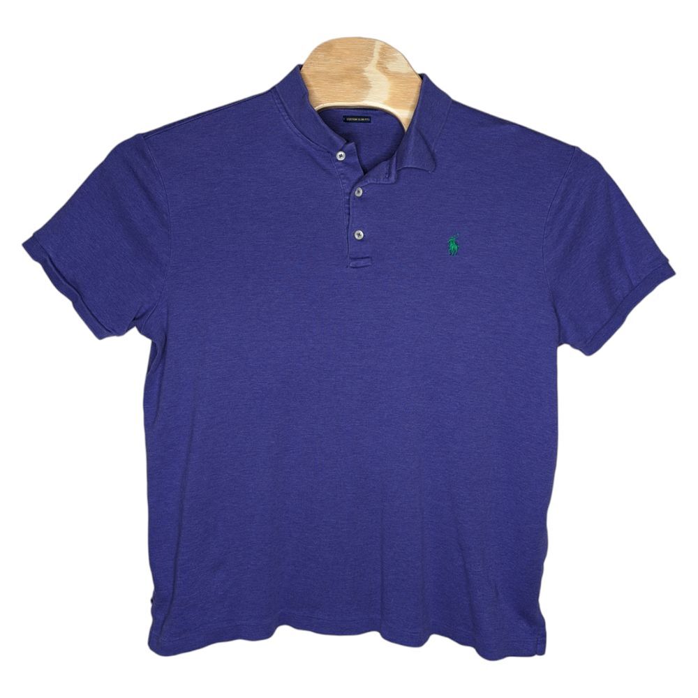 Polo Ralph Lauren Mens XL Custom Slim Fit Purple Shirt Green Logo Short Sleeve